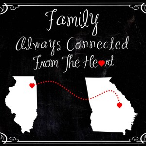Moving away state print, select states/cities, distressed chalkboard, gift under 25, Mother's Day gift, family conn from heart DIGITAL FILE