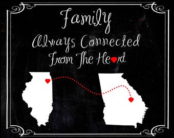 Moving away state print, select states/cities, distressed chalkboard, gift under 25, Mother's Day gift, family conn from heart DIGITAL FILE
