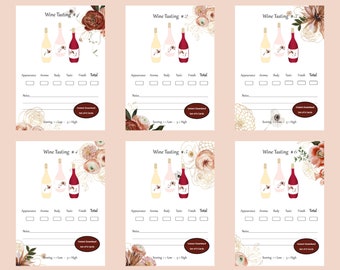 Elegant Rose gold Wine Tasting scorecards for unlimited number of guests. Great for Champagne Flights and New Years Eve INSTANT PDF DOWNLOAD