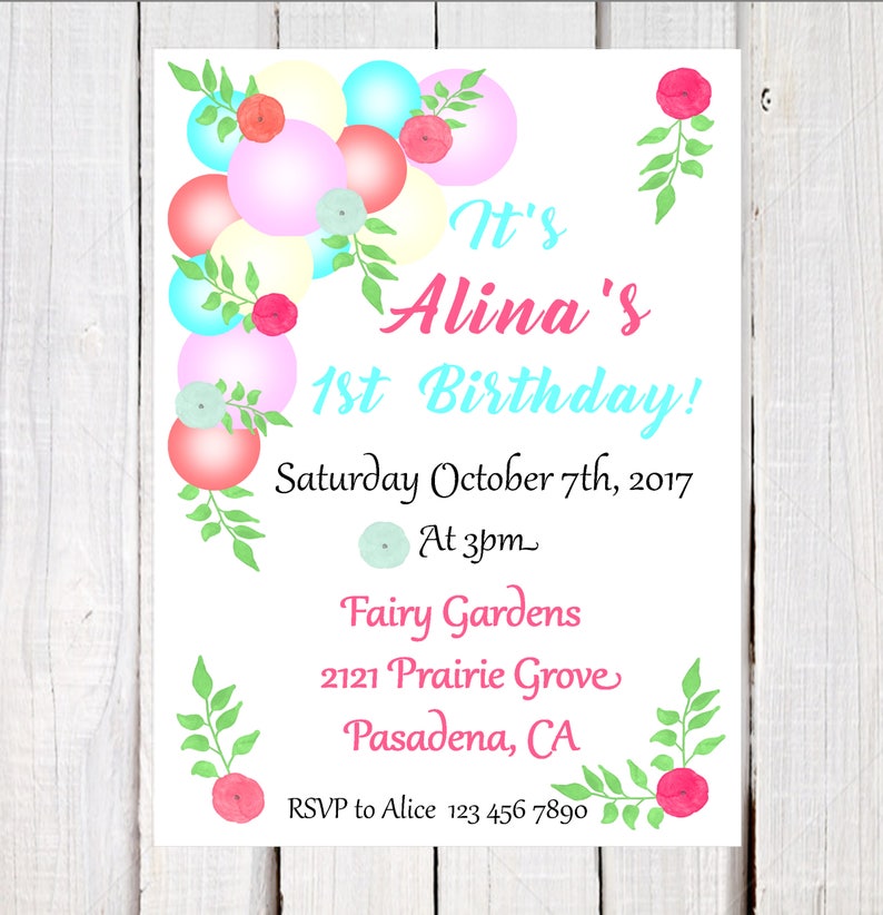 Balloon Party, Balloon Party Invitation, baby girls balloon party, Pink and Blue balloon, First birthday invitation, First Birthday balloon image 1
