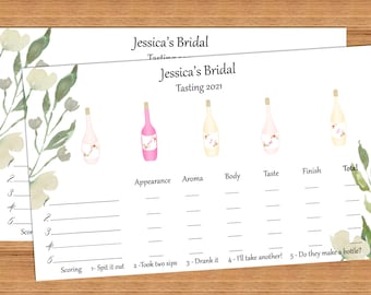 Customized Wine Tasting placemat scorecard, Modern Spring Wine Tasting card, for birthdays, showers, & bachelorettes parties, digital PDF