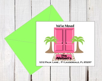 New address announcement, we've moved, new address post cards, Moving to Florida, Palm Tree card, Post card size 5.5 x 4.25  printables.