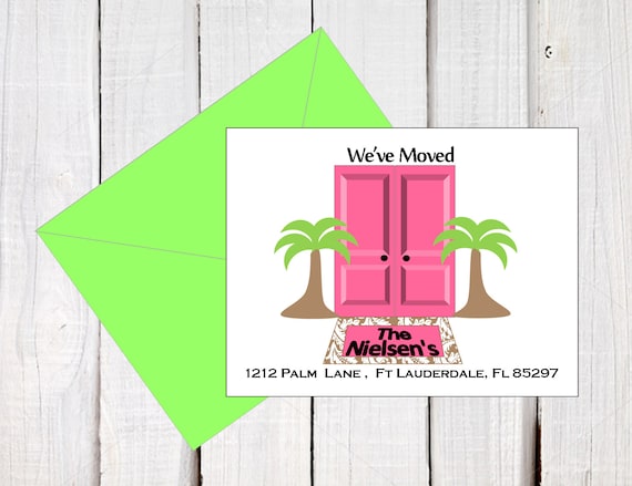 New address announcement, we've moved, new address post cards, Moving to Florida, Palm Tree card, Post card size 5.5 x 4.25 printables. Il_570xn