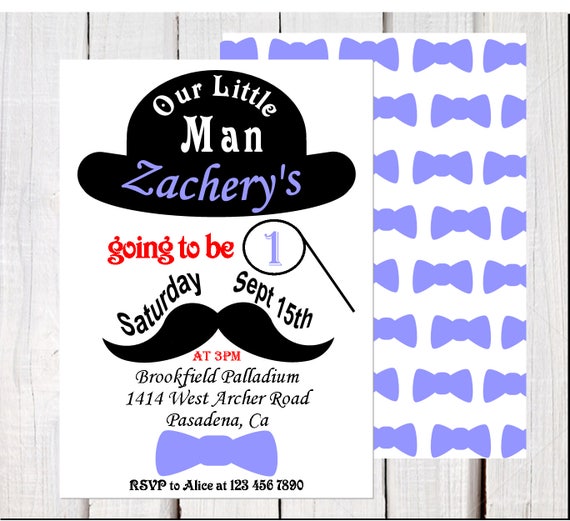 Boy First Birthday Invitation, 1st Birthday Invitation, our little man invitation, Bowler Hat Bowtie Invitation, Mustache Bash Invitation Il_570xn