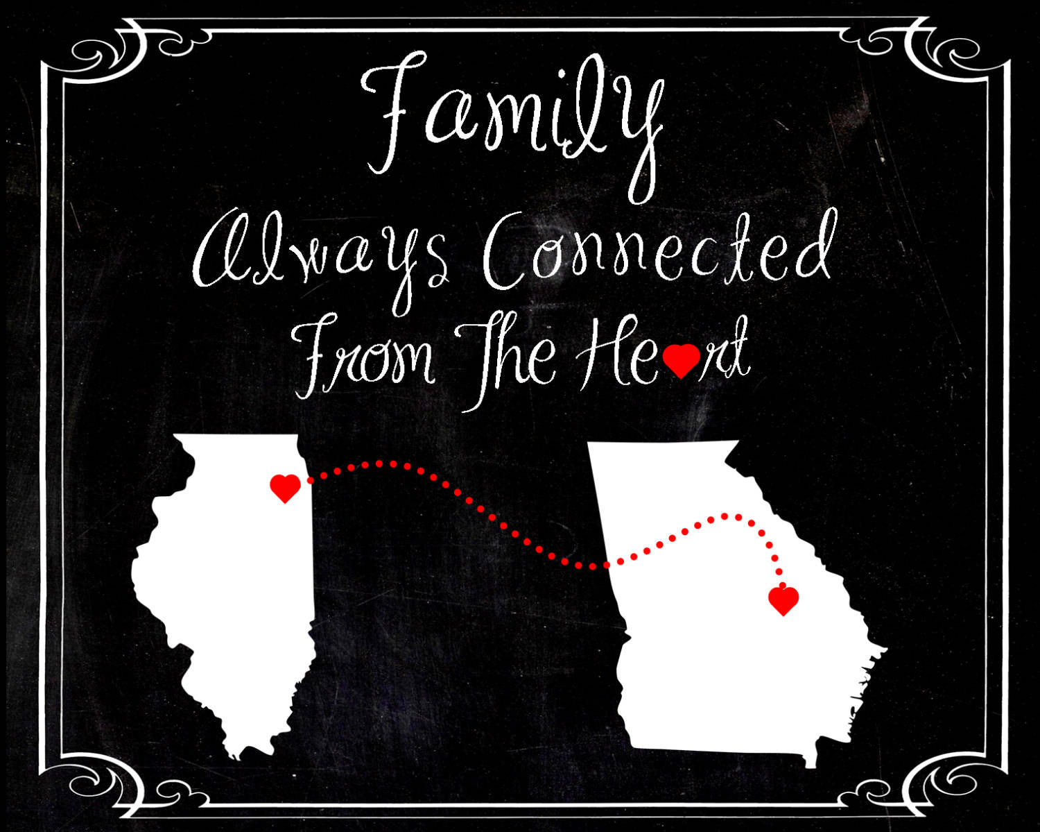 Moving away states print connected from heart going away custom state print Chalkboard look 8x10 on 11x14 mat Hostess gift hostess gift