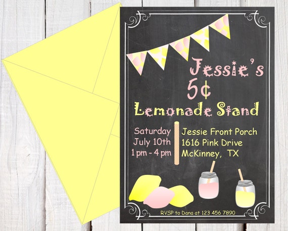 Lemonade Birthday Invitation, vintage lemonade stand Summer party invitation, Chalkboard lemonade Birthday invitation, Summer invitation Il_570xn
