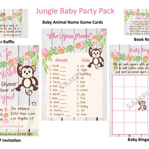 Born to be wild, Jungle Safari baby shower party pack, Uitnodiging, Luier verloting, Boek aanvraag kaart, Baby bingo spel, Baby Dier namen kaart