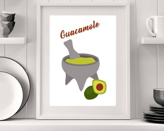 Foodies wall art, Avocado Guacamole lovers art, chefs gift, perfect hostess gift, mexican kitchen art, foodies gift,  print digital print.