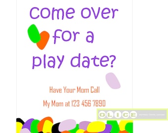 Play date card, play date invitation cards, School Playdate invitation, kids playdate invites, jelly bean play date 4 x 6 card printable PDF