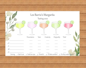 Customized Summer Margarita Tequila Tasting placemat scorecard, bachelorette, birthday, Blind wine tastings, 8.5 x 14 legal size digital PDF