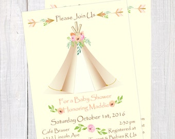 Tribal Baby Shower invitation, Boho Aztec baby, Teepee invitation, Boho chic baby shower invitation, Boho Tribal Bridal Shower Invitation