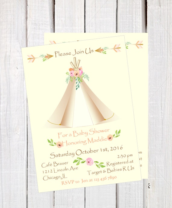 Tribal Baby Shower invitation, Boho Aztec baby, Teepee invitation, Boho chic baby shower invitation, Boho Tribal Bridal Shower Invitation Il_570xn