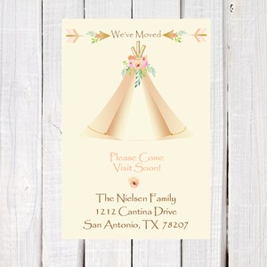 Boho Chic verplaatsen aankondiging, tipi bewegende kaarten, nieuwe adreskaartjes, tribal aankondigingen, kaarten zijn 4 x 6 de perfecte maat voor adresetiketten.