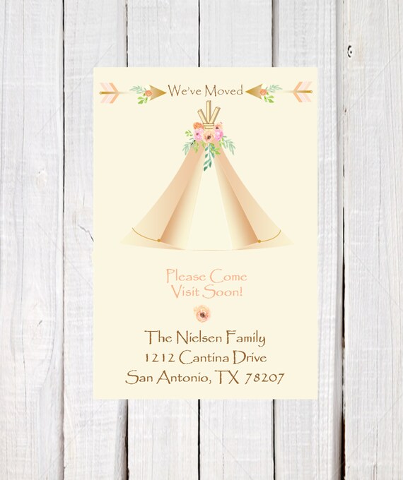 Boho Chic Moving announcement, Teepee moving cards, New address cards, tribal announcements, cards are 4 x 6 the perfect size for mailing. Il_570xn