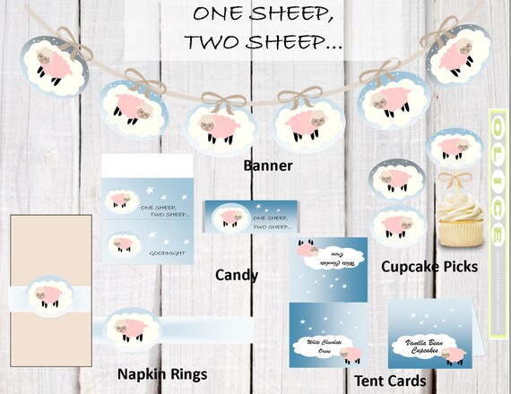 Baby Lamb party printables pack , baby sheep invitation, printable banner, picks, wrappers, napkin rings, baby shower,1st birthday pink Il_570xn