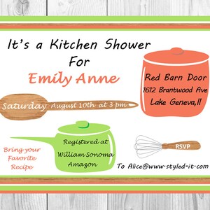 Cuisine Bridal Shower invitation avec recette carte, invitation de douche cuisine, Bridal Shower Invitation gratuit recette inclus,