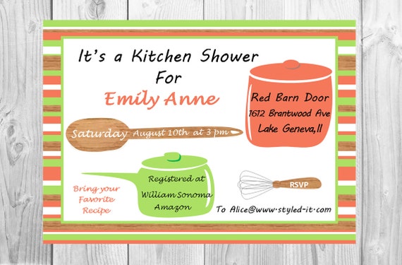 Kitchen Bridal Shower invitation with recipe card, Kitchen Shower invitation, Bridal Shower Invitation Complimentary recipe card included, Il_570xn