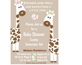 Giraffe invitations, gender neutral Baby Shower invitation, giraffe baby shower with back print, neutral color,  Printable invitations