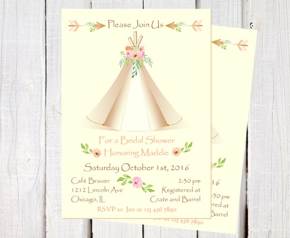 Boho Chic bridal shower invitation, Tribal Bridal Shower invitation, Teepee bridal shower, Boho Tribal Baby Shower Invitation Teepee Invit Il_570xn