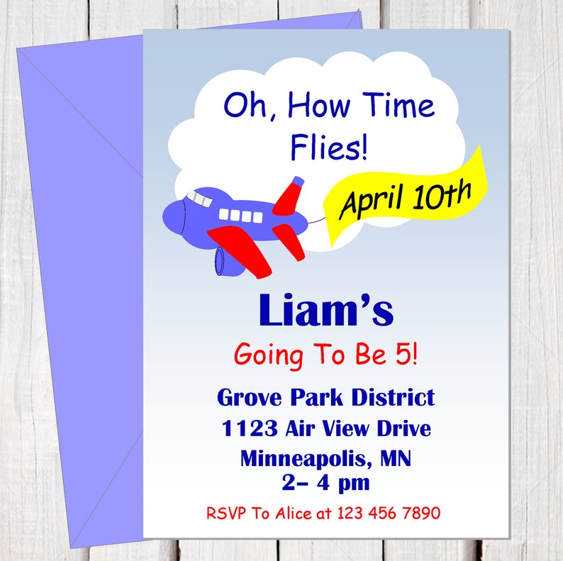 Airplane Invitation, Airplane Birthday Invitation, Time Flies ...