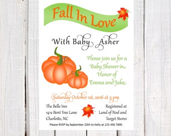 Fall in love baby shower invitation Pumpkin Baby shower invitation, Fall In Love shower invitation, Halloween baby shower, white pumpkins