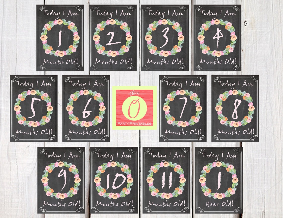 Printable Baby Milestone Cards - Baby Girl Milestone Signs - Chalkboard ...