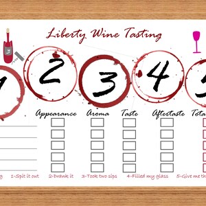 Customized Original Wine Tasting Placemat Scorecard, for Home ...