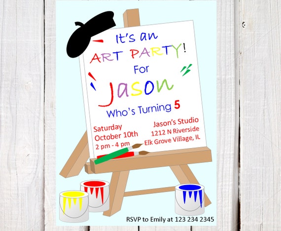 art party invitation painting birthday party art paint party