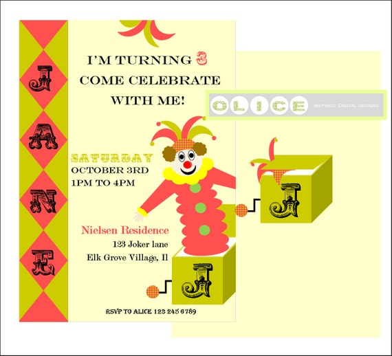 Jack in the box invitation - Jack - in - the - box invitation with free thank you card - vintage clown invitation - Vintage invitation Il_570xn