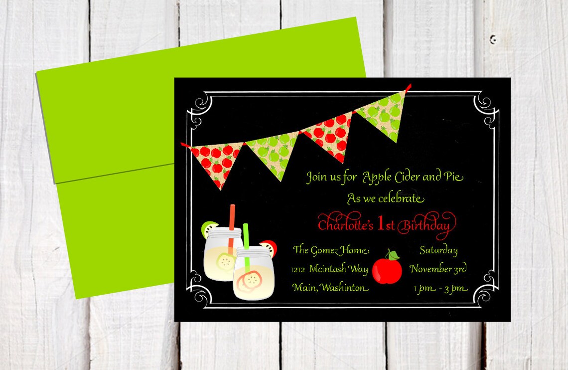 Apple Birthday Invitation Chalkboard Apple Invitation Mason Etsy