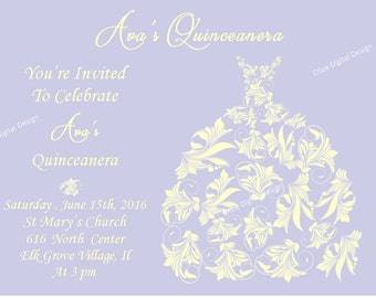 Quinceanera Invitation, Periwinkle invitation, Quinceanera dress, sweet sixteen invitation, Mis quince invitation, sweet 16,  5 x 7  invites