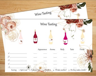 Elegant Rose Gold Wine Tasting placemat scorecard, perfect for home parties and wineries  bachelorette,  Blind wine tasting  INSTANT PDF