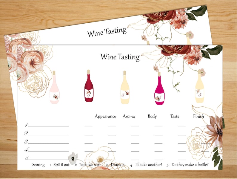 Elegant Rose Gold Wine Tasting Placemat Scorecard, Perfect for Home ...