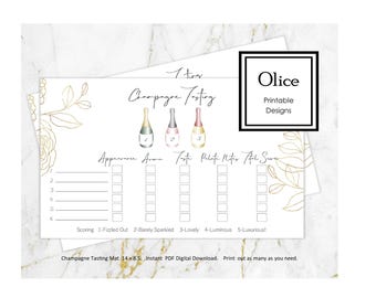 Just in time for Summer fun.   Modern Simple Champagne Tasting Placemat Scorecard New Years Eve & Champagne flights. INSTANT PDF DOWNLOAD