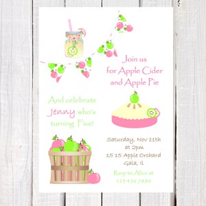 Apple birthday invitation, Apple pie invitation, Apple of my eye, Apple CIder party invitation, Turning five invitation, Pink and Green image 1