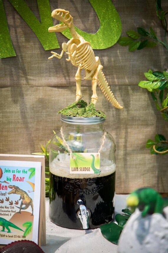 t-rex invitation dinosaur water bottle label Dinosaur dig invitation party set dinosaur tent card directional signs dinosaur favor tags