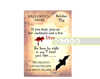 Adult Halloween party invitation, scary Halloween invitation, Halloween cocktail party invitation, halloween birthday invitation  bats blood