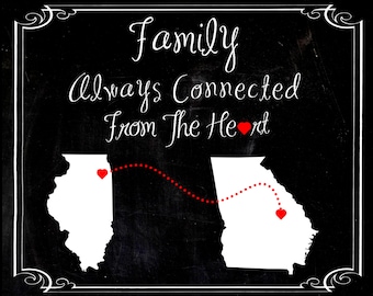 Moving away state print, Mother's day Chalkboard distressed states  PDF digital FILE, family and friends connected by heart moving gift