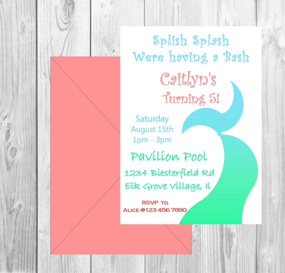 Summer Pool party invitation, summer party, Splish splash bash invitation, mermaid tail invitation, Birthday invitation, summer invitation Il_570xn