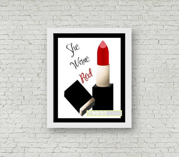 Red Lipstick Print - Lipstick wall art - Lipstick tube print - dressing room Fashion Print - Wall Decor - 8 x 10 inch print - she wore red Il_570xn