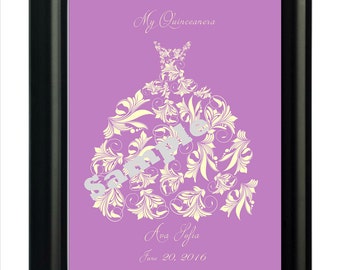 Quinceanera customized Keepsake Print,  Sweet sixteen, Birthday party, quinceanera momento. Purple and Yellow ,cotillion, mis Quinces