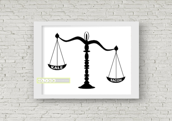 Foodies wall art, bacon lovers art, chefs gift, Kale VS Bacon, perfect hostess gift, funny kitchen art, foodies gift, print digital print. Il_570xn