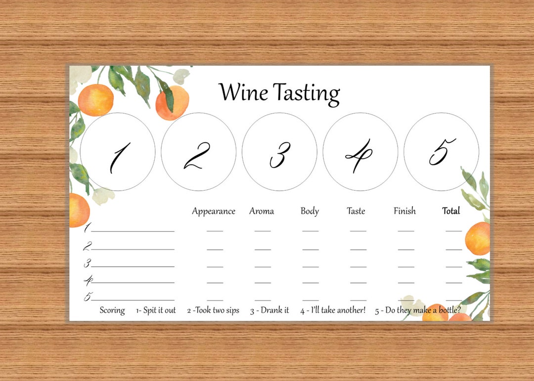 Wine Tasting Placemat Scorecard Kit, Orange Wine Tasting Card, Flights ...