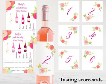 Customized summer Wine Tasting kit, wine rating scorecards, wine tags for a blind wine tasting, great for virtual  wine tastings Digital PDF