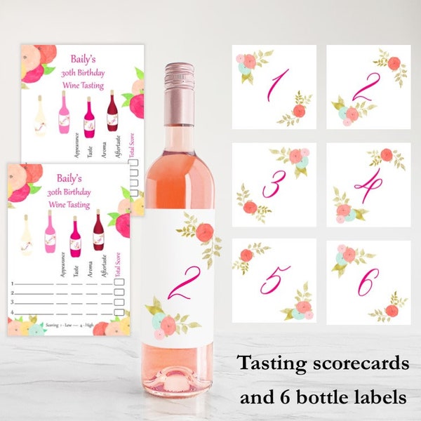 Customized Wine Tasting kit, wine rating scorecards, wine tags for a blind wine tasting, great for virtual or Zoom wine tastings Digital PDF