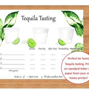 Cartão de pontuação de jogo americano de degustação de tequila divertida, voos de tequila, despedida de solteira, Natal e véspera de ano novo ou degustações às cegas, PDF digital instantâneo