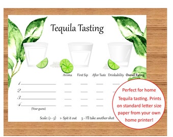 Fun Tequila Tasting placemat scorecard, Tequilla Flights, bachelorette, Christmas & New Years Eve or Blind tastings, Instant Digital PDF