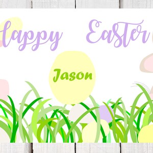 Personalisierte Tischsets aus Papier, Osterhase Tischsets mit Namen, Verwendung als Oster platzkarten, Papier Platzset, Eier mit Namen vorgedruckt