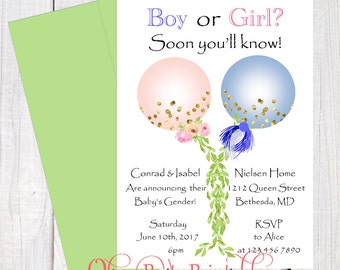 Baby Gender Reveal Invitation, baby reveal Invitation, Boy or Girl Balloon gender reveal party,  Gender Announcement Printable , printables.