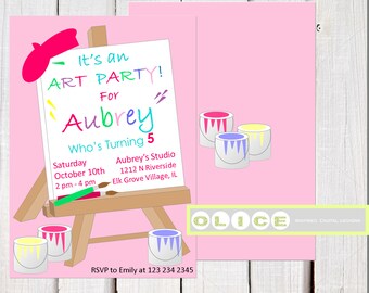 Girl Art Party Invitation, Girl Painting Birthday Party, Girl Art Paint Party Invitation, kids art painting party, arts and crafts party.